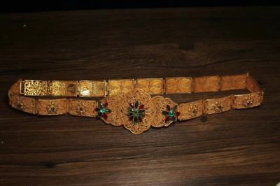 Chinese Antique Brass Handmade Gemstone Belt   H